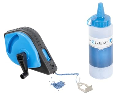 Profi Schlagschnur-Set 30 m mit Blaue Kreide Edelstahlhaken Maurerschnur, Markierschnur, Schnurwasserwaage, robustes Gehäuse