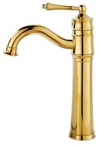 Tvättställsblandare Retro Guld, Handfatsblandare i mässing Badrumsblandare för varmt och kallt vatten, 360° vridbar pip, Handfatsblandare med ett handtag, hög