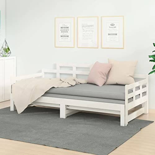 ZQQLVOO Bettgestell Familienbett Palettenbett Tagesbett Ausziehbar Weiß Massivholz Kiefer 2X(80x200) cm