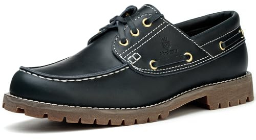 SL-Saint Hecho a Mano de los Hombres clásicos Boat & Deck Zapatos Moc Toe Lace Up Cómodo Moda Casual Náuticos (Azul, Adulto, Hombre, 43, Números, Sistema Tallas Calzado EU, Mediano)