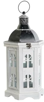 Farol DKD Home Decor Acabado Envejecido Blanco Gris Oscuro Madera Cristal 19 x 17 x 39 cm