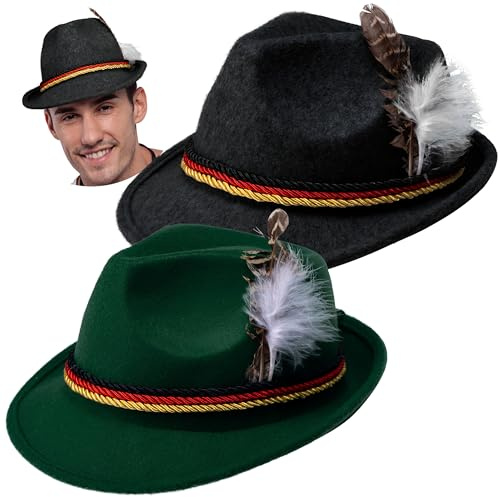 Spooktacular Creations 2 German Alpine Hats Costume Accessories, Retro Bavaria Traditional Hat Felt Hat with Feather for Adults, Halloween Party, Oktoberfest, Bavarian Dress Up, Role Play and Cosplay