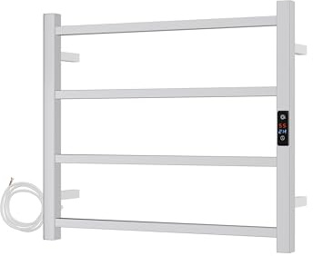 AQUAWORLD Stainless Steel 304 Square Electric Towel Warmer Heated Towel Rail with Built-in Timer for Bathroom Wall Mounted Hardwired Bath Towel Heater Polished Chrome 520mm x 533mm