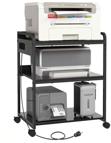 Livofloral Druckerständer, 64 x 48 cm Großer Druckerständer mit Rollen für Homeoffice, 3 Etagen Druckertisch, Drucker-Aktenvernichter-Ständer