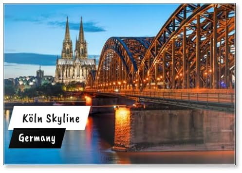 Köln Skyline Mit Kölner Dom Und Hohenzollernbrücke Bei Nacht, Design 1, Kühlschrankmagnet