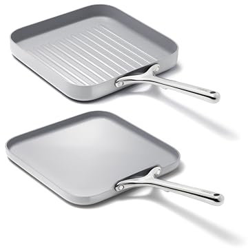 Caraway Poêle grill et poêle à griller Duo – Revêtement en céramique anti-adhésif – Non toxique, sans PTFE et sans PFOA – Passe au four et compatible avec toutes les cuisinières – Gris