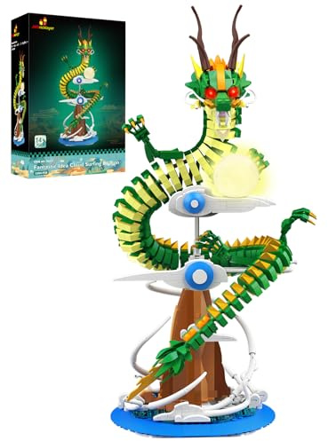JMBricklayer Giocattolo da costruzione di drago cinese con luce per adulti, 70007 Cool Fantasy Dinasour Kit di modellini di animali da costruire, decorazione da collezione, action figure regalo per