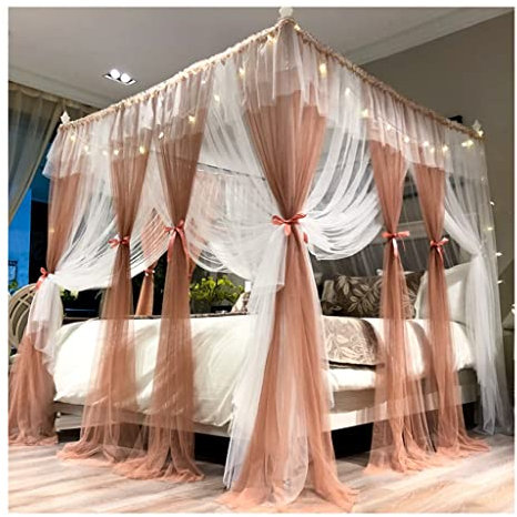 GLMGBP Betthimmel Deluxe Princess Luftbetthimmel mit LED-Beleuchtung, doppellagiger Moskitonetz-Bettvorhang mit Halterung, leicht zu demontieren (Größe: 180 x 220 x 200 cm)