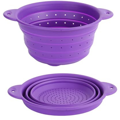 Surwin Faltbar Seiher, Faltbarer Seiher Sieb 1 Set, faltbare schüssel, faltbare spülschüssel camping Silikon, Klappbar Küchensieb Abwaschschüssel für Nudeln, Obst, Gemüse (L,Lila)