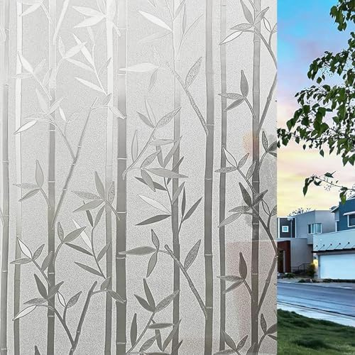 Milchglasfolie Fenster Sichtschutz Fensterfolie 100 x 200 cm Milchglasfolie Sichtschutzfolie Blickschutz, Sonnenschutz, Entfernbar, Statisch Haftend, für Zuhause, Bambus