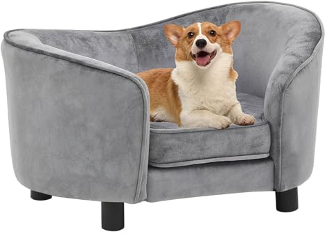 CLALER Hundesofa 69x49x40 cm Plüsch Hundecouch Hundebett Haustiersofa hundesofa für kleine Hunde und mittlere Hunde, Grau