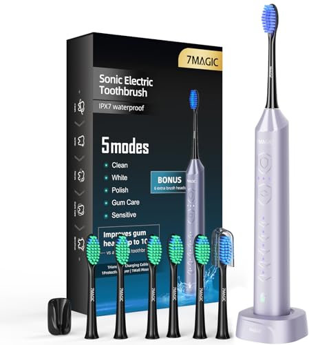 Brosse à Dent Électrique, Brosse a Dent Sonique, Brosse a Dent Electrique - 3 Intensités 5 Modes, 40000VPM, IPX7, Autonomie de Batterie de 90 Jours et Minuterie, Bleu Clair