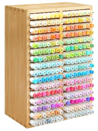 MsisieIve Bambus Marker Organizer, Holz Desktop Aufbewahrung für 224Markerstifte, Stifte Organizer Kinder, Bleistifthalter für Bleistifte Kunstpinsel
