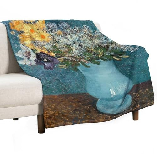 Poster mit Vincent Van Gogh, Vase mit Flieder, Gänseblümchen und Anemonen, coole Kunstwerke, Gemälde, Wandkunst, Leinwanddrucke, hängende Bilder, Poster, 101,6 x 127 cm