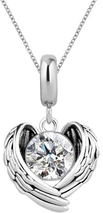 KunBead Guardian Angel Heart Wings Birthstone Sparkling Birthday 18 inch Charm Pendant Necklace for Women