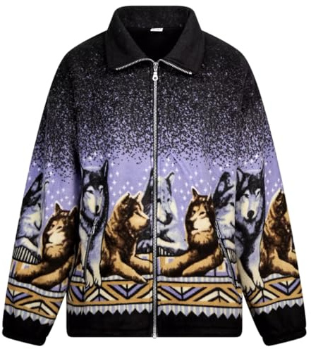 Gillicci UNISEX LADIES WOMENS MENS DOUBLE FLEECE ANIMAL PUPPIES WOLF DOLPHIN HORSE WILD PRINTED JACKET COAT