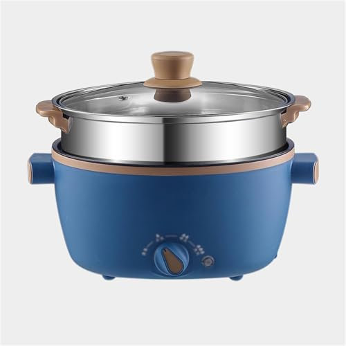 KhUkhu Olla Eléctrica con Vaporera, Sartén Antiadherente, Olla De Viaje Portátil Multifunción para Ramen, Bistec, Arroz Frito Y Sopa, con Control De Potencia Dual,26cm