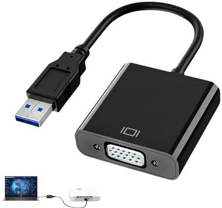 Xatgiouy USB 2.0/3.0 to VGA Adapter, USB to VGA Converter, 1080P Video Graphics Display External Adapter for Laptop, PC, Windows XP/Vista/7/8/8.1/10, Multi-Monitor Solution, Projector, Monitor, TV
