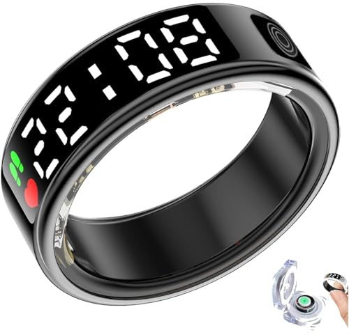PZCC - Anillo inteligente para hombre, rastreador de salud, IP68 Smart Ring, pantalla LED, monitoreo de la frecuencia cardíaca, ejercicio y sueño, compatible con iOS/Android (negro, 8)