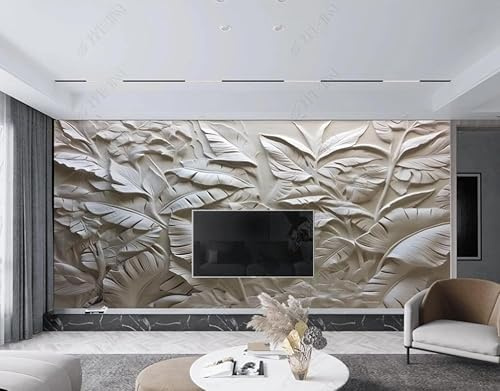 Papier Peint Intissé Relief Végétal Blanc Poster Tableaux Muraux Tapisserie Photo Trompe L'Oeil Salon Chambre Art Mural 400Cm(L) X280Cm(H)