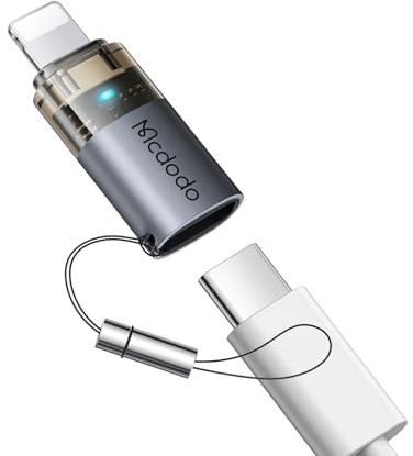 mcdodo 36 W USB-C till Lightning-adapter med snodd, PD-snabbladdare och dataöverföring för iPhone 14/13/12/11/X/8, AirPods, iPad Pro (kompatibel med MacBook)