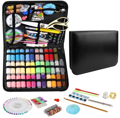 WANDGU Set da cucito di base con 232 accessori da cucito: set da cucito professionale, include filo da cucito, aghi, forbici, bottoni, ecc., set di utensili da cucito, accessori per macchine da cucire