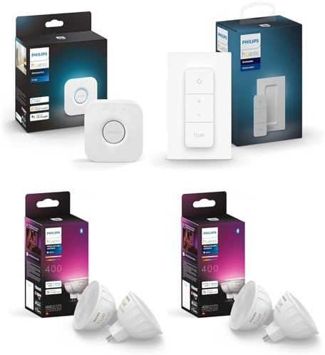 Philips Hue Kit de démarrage - GU5.3 - avec 4 spots (MR16) - 12V - Lumière blanche et colorée - Incl. 1 Hue Bridge - Hue White and Color Ambiance