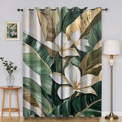 EXSANLIEAY Verdunklungsvorhänge Lilie, Vorhang Blickdicht Anlage Vorhänge mit öSen 2er Set für Schlafzimmer Kinderzimmer, Deko Gardinen Wohnzimmer - B140 x H260 cm