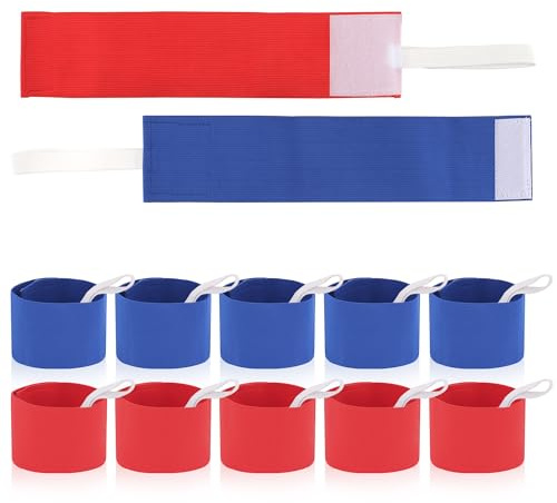 Vipuikos Lot de 12 brassards de capitaine pour adultes, réglables, pour enfants, bracelets de capitaine élastiques avec cordon, bracelets d'équipe, bleu et rouge, pour volley-ball, basketball, airsoft