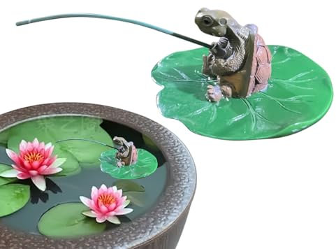Turtle Statue, Mini Decorative Resin Sculpture, 4.72x4.72x2.76 Inches Cute Outdoor Ornament, Hand Painted Fishing Turtle Figure for Pond, Lawn, Patio Display, Garden, Porch Decor