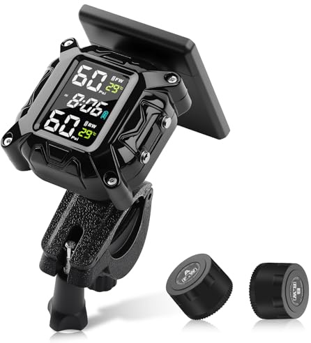 Avutrel TPMS Motorrad Reifendruckkontrollsystem, Wasserdicht Magnetische/Solar Aufladung, mit 2 Externen Sensoren, für Motorräder, Bike, ATV und Zweirädriges