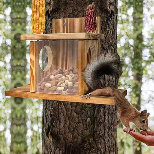 Eichhörnchen Futterhaus, Wetterfest Futterstation Aus Holz, Eichhörnchen Haus Mit Belüftungslöchern, Für Draußen Garten Chipmunk, 35,2x12,8x24cm