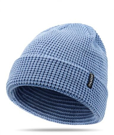 Zylioo Oversized XXL Beanie Soft Acrylic Folded Waffle Weave Beanie Hat for Big Heads Warm Stocking Hats Skull Watch Cap Blue