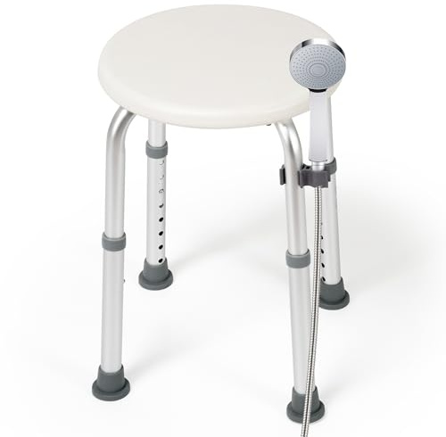 Careboda Taburete de ducha, altura regulable 34 – 52 cm, hasta 136 kg, antideslizante, de aluminio, taburete de ducha para personas mayores, embarazadas, discapacitados, asiento de ducha