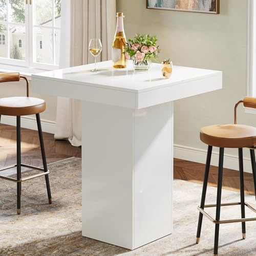 Tribesigns Tavolo da bar quadrato da cucina, moderno tavolo da cocktail altezza bancone per sala da pranzo, taverna, angolo caffè, feste, 80 x 80 x 105,5 cm, bianco