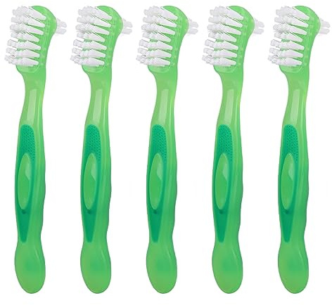 Fyearfly Spazzola per Pennelli Protezione 5 Pezzi Set Professionale per Viaggi Portatili Portatili a Doppia Faccia di Pulizia dei Denti per Anziani (Verde)