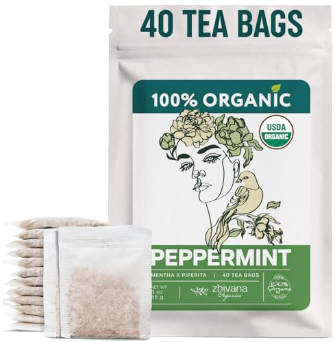 Organic Peppermint Tea Bags (40 TeaBags) - Peppermint Tea Organic - Te de Menta Organico Natural - Herbal Tea for Energy, Digestion, Nausea, Motion Sickness, Respiratory Support, Stress Relief