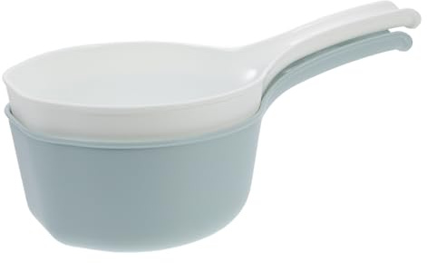 Angoily Cucharón de Plástico 2 Piezas Cucharón de Agua de Cocina y Ducha Capacidad Grande Mango Ergonómico Colores Blanco y Verde Adecuado para Baño Jardín y Cocina