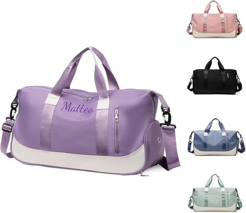 Personalisierte Sporttasche, Gestickt Gym Tasche, Reisetasche Mit Nassfach & Schuhfach Reisetasche, Gym Tasche Damen 35L Sporttasche Mädchen, Duffel Bag Weekender Trainingstasche Damen