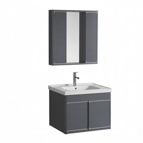 YOWLLXOF Sospeso Lavabo Angolare,Rettangolare,con mobiletto e Armadio Specchiera,Facile assemblaggio,per Lavanderia,Bagno,Piccoli Appartamento(Gray,24 * 15.7in)