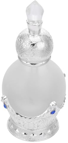 NOLITOY Botella de Perfume Vacía de Vidrio Vintage de 15 Ml, Frasco Gotero Plateado Rellenable para Aceites Esenciales y Perfumes, Diseño Árabe Adecuado para Colección y Viaje