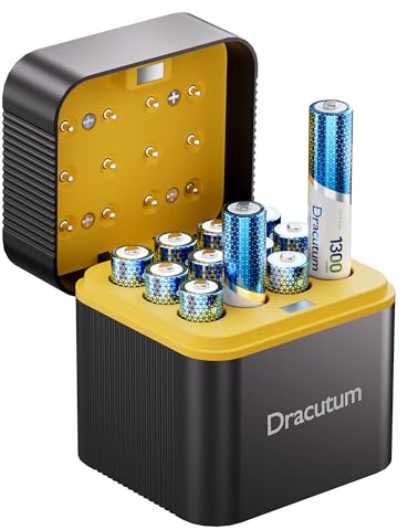 Dracutum AAA Wiederaufladbare Lithium Akkus 12 Pack mit Ladegerät, 1300mWh Hohe Kapazität 1.5V AAA Batterien, 2000 Ladezyklen Langlebige AAA Li-ion Batterie mit Integrierter Charing Aufbewahrungsbox