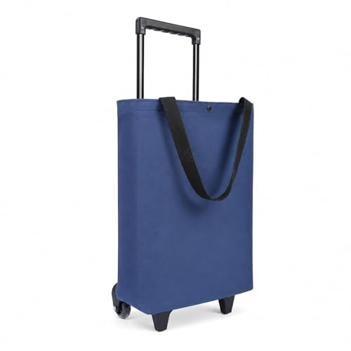 GOOGO Einkaufstrolley Klappbar 30L, 2-in-1 Einkaufstasche auf Rollen, Faltbarer Einkaufswagen aus wasserabweisendem Oxford mit 25 kg Tragkraft, Reißverschluss für Supermarkt, Reise und Camping, Blau