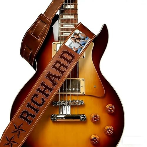 NGBEWU Sangle de guitare en cuir personnalisée | Sangle ajustable sur mesure avec photo e imprimé pour guitares acoustiques, électriques et basse | Cadeau personnalisé pour musiciens