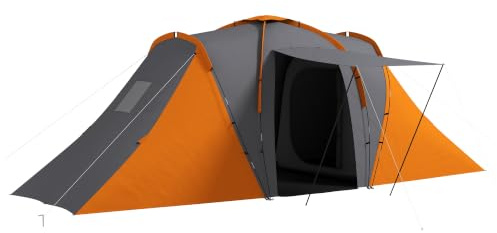 Outsunny Tunnelzelt, Campingzelt für 4-6 Personen, mit 2 Schlafzimmern Wohnbereich, Familienzelt mit Tragetasche, 2000mm Wasserabweisend Gruppenzelt, für Garten, Camping
