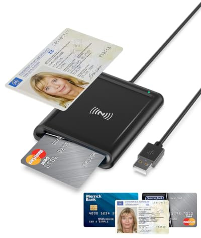 USB-A Kartenlesegerät Personalausweis mit NFC für neuen Personalausweis PC | Smart ID Card Reader USB SIM Kartenleser für Bankkarten,Chipkartenleser kompatibel mit Windows,Linux,Android,mit95cm Kabel