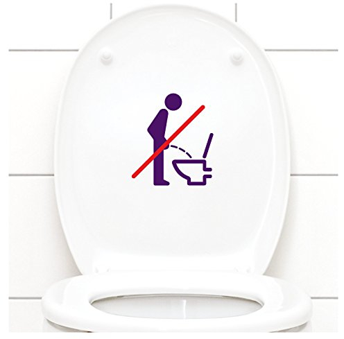 Grandora WC Deckel Sticker - Bitte im Sitzen pinkeln Schild I violett 11 x 12 cm I Piktogramm WC Bad Badezimmer Toilette Klodeckel Aufkleber W733