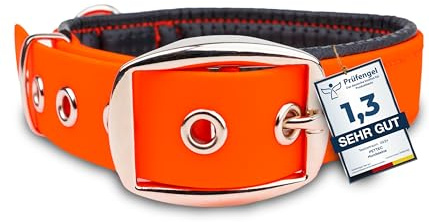 PetTec Trioflex Collar para Perros - para Cachorros Pequeños, Medianos y Grandes - Acolchados para Perros Grandes - Fuerte e Impermeable - Trenza Textil, Costura Reforzada, Hebilla Doble - Naranja