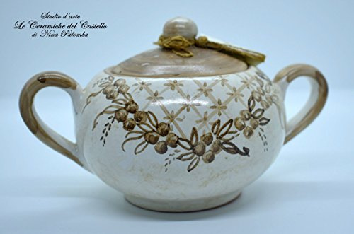 Zuccheriera Linea Classica Fiori Marroni + Grillage Realizzata e Dipinta a mano Le Ceramiche del Castello Made in Italy