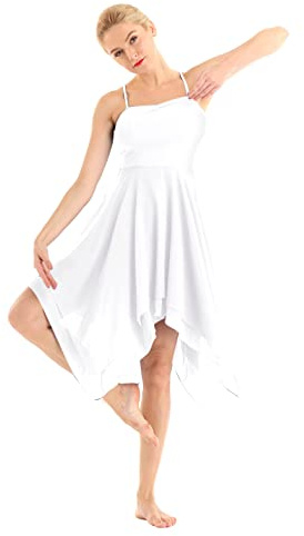 MSemis Femme Tutu Justaucorps Danse Classique Ballet Robe Asymétrique Gymnastique Leotard à Bretelle Tunique Latine Valse Robe de Soirée Cocktail S-XXL Blanc XL
